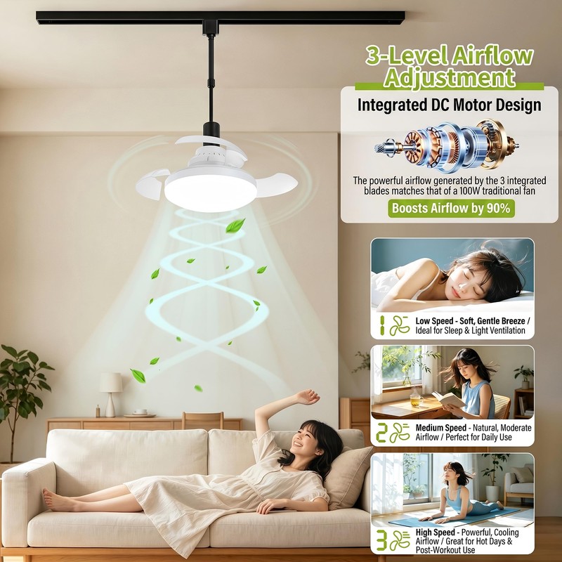 OTeedo 30W Smart Track Fans Light with Remote, Bladeless Fan