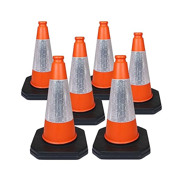 460mm 1-Piece Pack of 6 - High Traffic Cones for Street Safety - Strong and Durable Outdoor Cones with Very Low Centre of Gravity - U.K Made Safety Cones