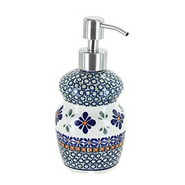 Blue Rose Polish Pottery - Green Mosaic Flower Soap Dispenser - 6.75" Tall - Perfect for Vanity, Sink or Bathroom Décor