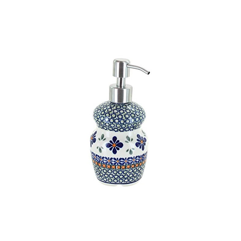 Blue Rose Polish Pottery - Green Mosaic Flower Soap Dispenser
