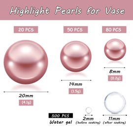 Cusmation 150 Pcs Floating Rose Gold Pearls and 800Pcs Clear Water Gel Beads for Vases, Rose Gold Floating Beads for Centerpieces for Vases Filler Floating Vase Fillers Wedding Decoration 8/14/20 mm