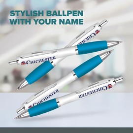 Set of 4 Aqua Ballpoint Pen - CHICHESTER City England Travel Destination Keepsake Memory Modern Style #216146