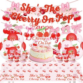 42Pack Cherry Party Decorations,She's The Cherry On Top Theme Banner, Topper Latex Balloons ,Backdrop for Birthday Baby Shower Wedding Bridal Shower