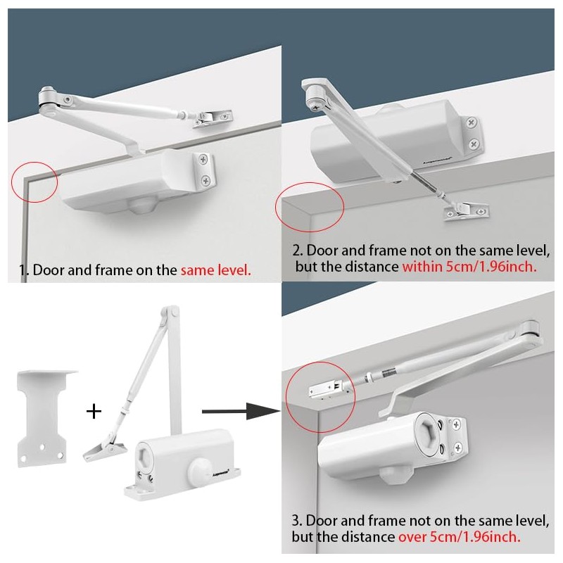 White Automatic Door Closer for Home with Hold Open, Hydraulic
