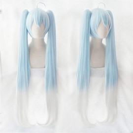 Xingwang Queen Anime Cosplay Wig 120cm Long Light Blue Gradient White Clip on Double Ponytails