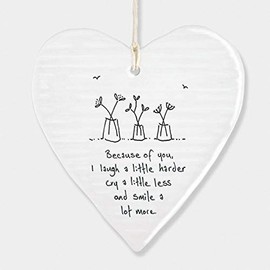 East Of India Hanging Heart Sentiment Gift Because Of You