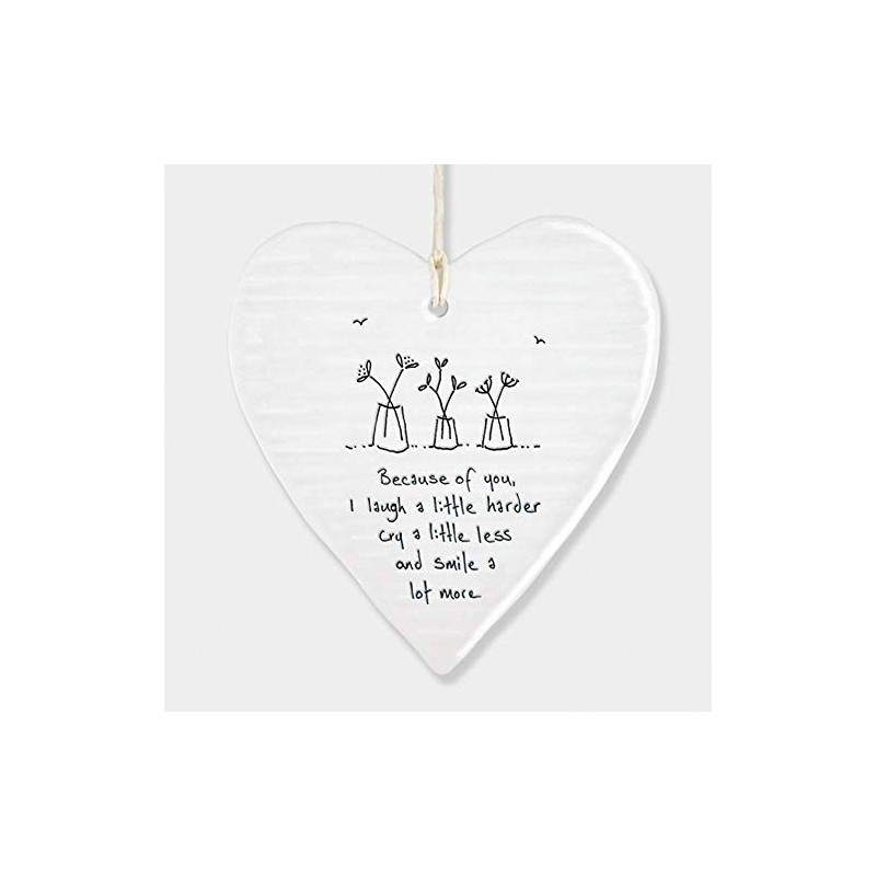 East Of India Hanging Heart Sentiment Gift Because Of You