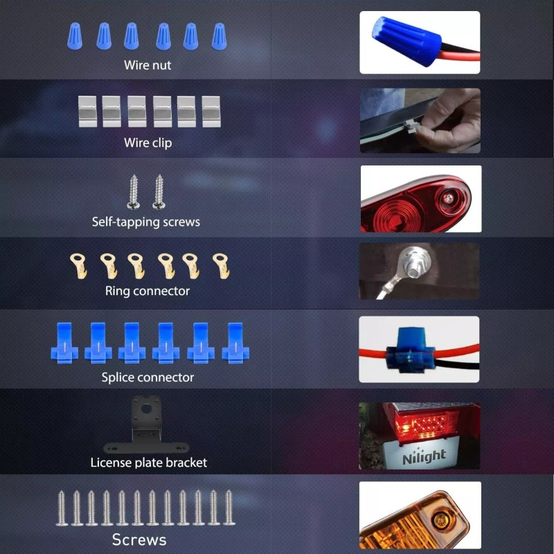 Nilight LED Trailer Light Kit Square Stop Turn Tail Light