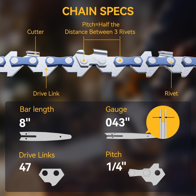Chainsaw 8 Inch Chain Replacement - 2 Pack 8'' Mini
