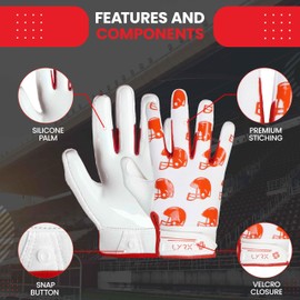 LYRX Kids Football Receiver Gloves: Elevate Your Game with Sticky Wide Performance! Designed for Kids - Experience Comfort and Flexibility with Stretch Fit (F2 Helmets, Kids XS (5.5"))