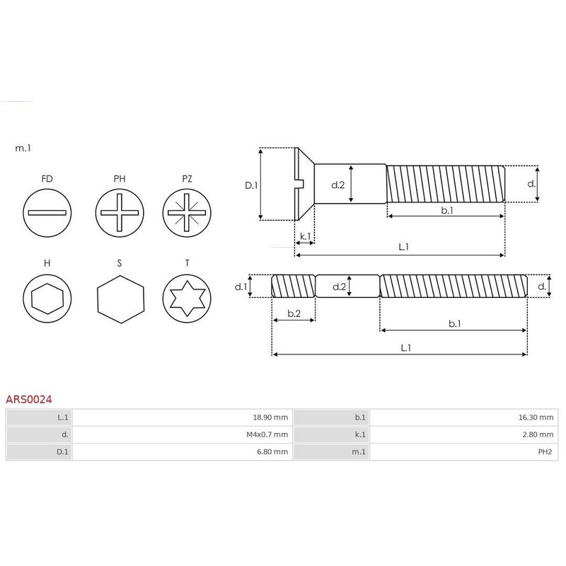 AS-PL alternator screw for bearing retainer plate - ARS0024