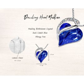 Angel's Finery Dazzling Love Heart Pendant Birthstone Crystals Necklace Comfortable Adjustable Fit Women Australia Stock Women's Birthday EOFY Extended Jewelry (Dark Cobalt Blue)