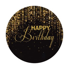 Laeacco 7.2x7.2ft Happy Birthday Round Backdrop - Black and Gold Glitter Shiny Bokeh Arch Background for Photography - Golden Sparkles Adults Portrait Party Decor