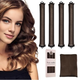 SUFFIC 4 Pcs Rizador de Pelo Sin Calor con 1 Pcs Bufanda de Seda,Rizador de Pelo para Dormir,Rizadores de Cabello Tubos para Ondas Naturales,DIY Styling Tools Hair Curlers Kit (Marrón, Mediano)