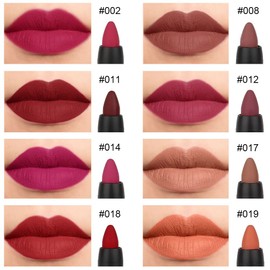 8Pcs Dark Ruby Red Plum Purple Wine Nude Beige Brown Yellow Matte Lipstick and Lip Crayon Lip Liner Pencil Pen Makeup Set for Women DNM 24 Hour Lipstick Waterproof labiales mate 24 horas originales 02