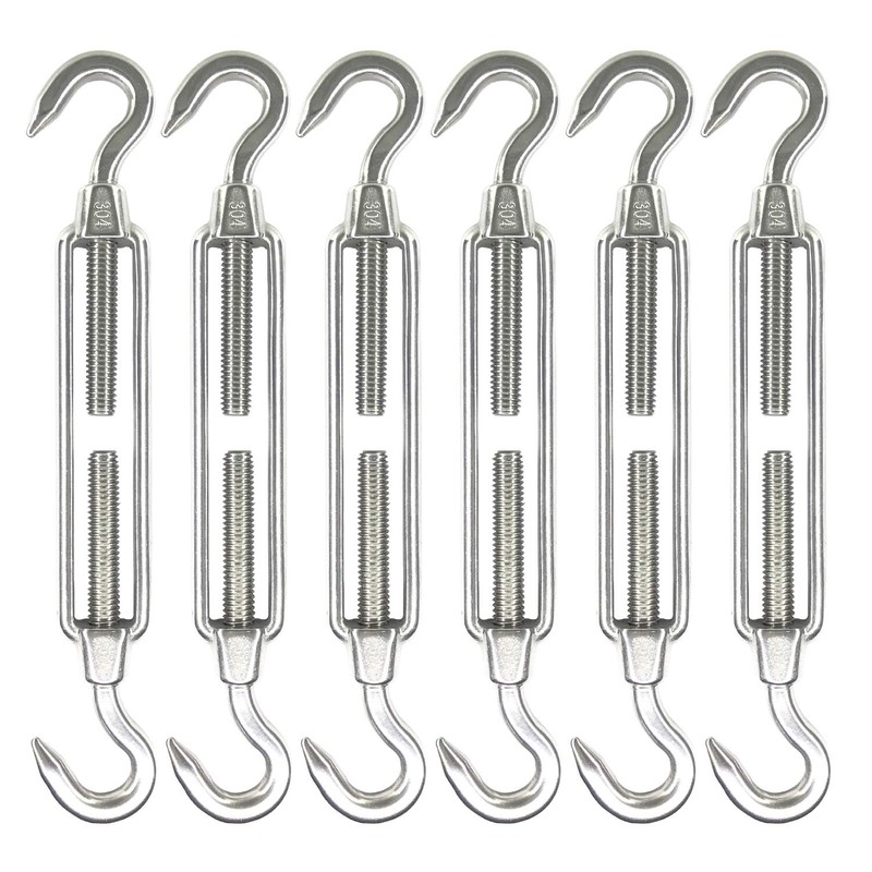 HEVERP 6Pcs M6 Stainless Steel Hook & Hook Turnbuckle, Shade