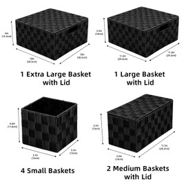 ArcaGuru Woven Storage Box Basket Bin Container, Storage Baskets Organizing Bins Small Woven Basket Cube Organizer Divider for Closet, Shelf, Dresser, Drawer, Bedroom, Kitchen, Pantry, Set of 8, Black