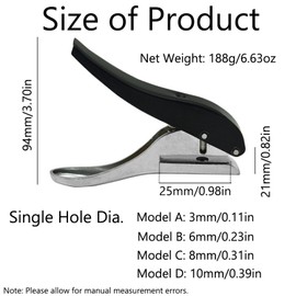 SEIWEI Paper Puncher Single Hole Punch Metal Hand Craft Sheet Scrapbooking Loose Leaf Paper Punching for ID Card Plastic Cardboard 0.11in Leather (Model B, 6mm Dia)