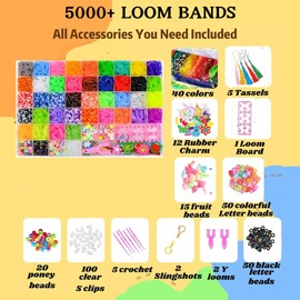 5000+ Rubber Band Bracelet Kit, Loom Bands Vibrant Colours with Storage Box, DIY Friendship Bracelet Making Kit | Includes Alphabet Beads S Hooks for Boys and Girls