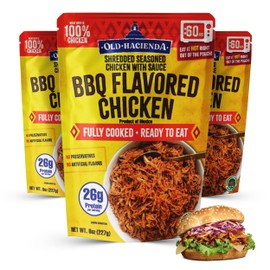 Old Hacienda BBQ Flavored Chicken | 100% Shredded Seasoned Chicken with Sauce | Fully Cooked & Ready to Eat | 26g Protein | No Preservatives or Artificial Flavors | BPA Free Pouch | Pack of 3 - 8oz