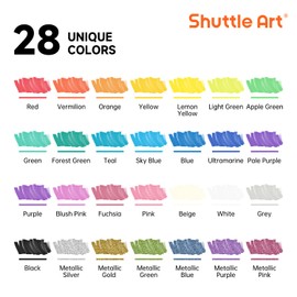 Shuttle Art 28 Colors Dual Tip Acrylic Paint Markers, Brush Tip and Fine Tip Acrylic Paint Pens for Rock, Ceramic, Wood, Canvas, Plastic, Glass, Stone, Calligraphy, Card Making, Crafts & Nail Art