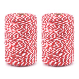 jijAcraft 400M Red and White Cotton String, 2MM Durable Craft String Twine Thread for Christmas Crafts Gift Wrapping