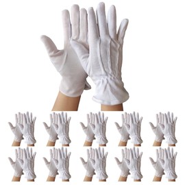 NOELAMOUR White Gloves, Cotton, Non-slip, For Ceremonies, Set of 10, Formal, White, Plain, Driver, Hotel, Backless Gloves, white