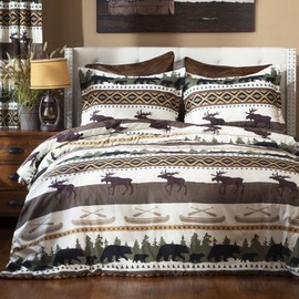 CARSTENS, INC. Rustic Cabin Lodge Comforter Set Queen/Full - Outdoor Themed Striped Bedding Set, 3 Pieces Bed Set