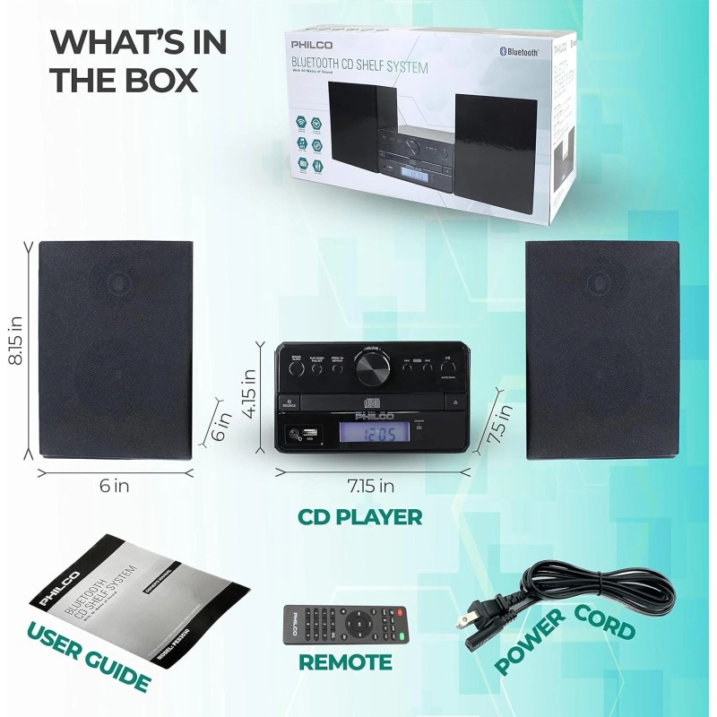 Philco Stereo Shelf System Tray Loading CD Player with Digital