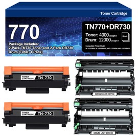 Compatible TN770 Toner and DR730 Drun Unit Combo Replacement for Brother TN 770 TN-770 DR-730 Drum for HL-L2370DW HL-L2370DWXL MFC-L2750DW MFC-L2750DWXL Printer