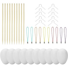 Pack of 25 Easter Eggs, Plastic Easter Eggs, Decorative Eggs, Easter Eggs, with 25 Hangers for Easter Eggs, 10 Bamboo Skewers, 25 Chains, Decorations for Easter Hunting, Living Room, Garden, Tree
