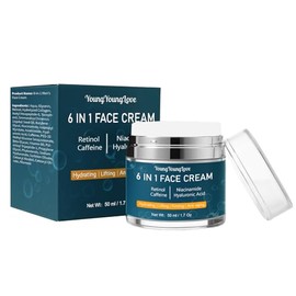 Crema facial 6 en 1 para hombres con retinol, cido hialurnico, niacinamida y cafena, hidratante facial y cuello para hombres antienvejecimiento,...   