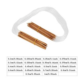 18pcs Wooden Knitting Needles Set Double Point Circular Knitting Needle 0.2-1cm Sizes 80cm Length with Transparent Tube for Handmade Weave Diy Tools