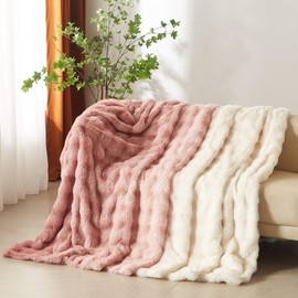 YASMENG Gradient Rose Pink Faux Rabbit Fur Bubble Throw Blanket Heavy Warm Thick Furry Fuzzy Bed Blanket Fluffy Long Shaggy Plush Blanket for Couch Bed Sofa Chair Living Room, 90 x 90 Inches