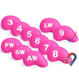 Golf Iron Headcovers Magnetic Printed Embroidered Numbers 11 Pack,Golf Iron Head Covers Club Protector Lightweight (Pink)