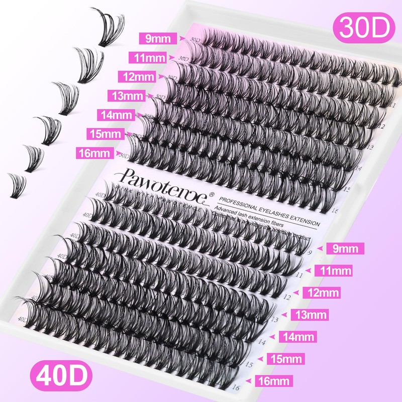 Pawotence Lash Clusters 280pcs Individual Lashes 30D 40D Cluster Eyelash