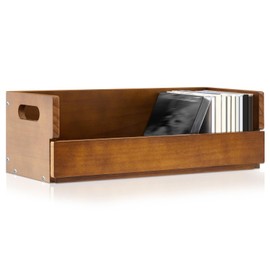 CroBlissful 1 Set Wooden Cd Storage Box Holder Racks Cassette Tape Display Stand with Carrying Handles, Organizer Shelf for Movie Cases, DVDs, Cd Organizer Can Store up to 36 Pcs (Brown)