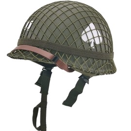 WW2 US Army M1 Helmet, WW2 Gear, WW2 Uniform, WW2 Helmet Metal Steel Shell Replica with Net/Canvas Chin Strap/Cat Eye Band DIY Painting