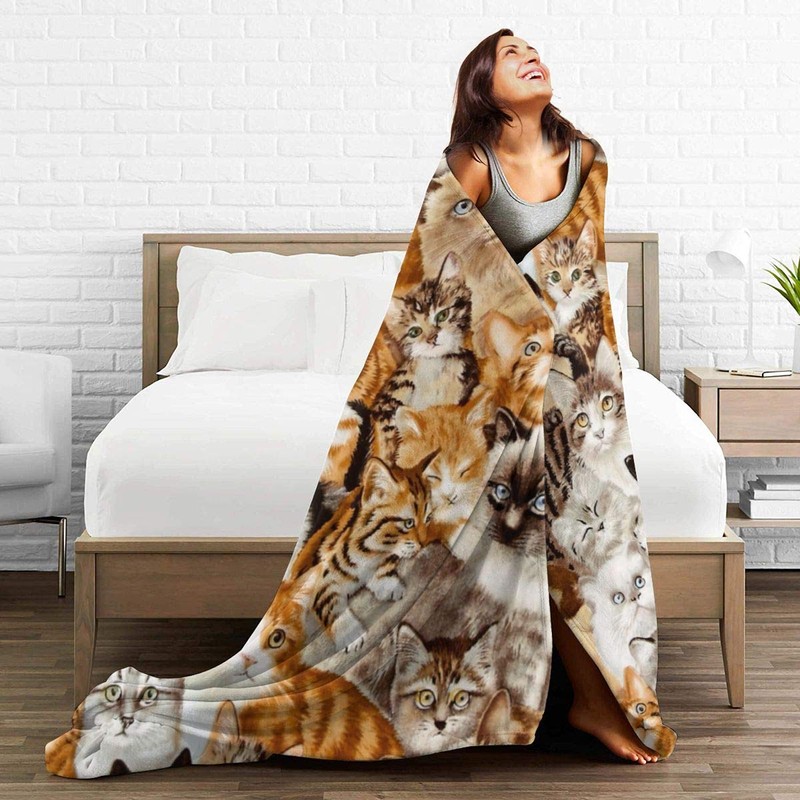 BLUBLU Cute Cat Flannel Fleece Bed Blanket Throw Blanket Lightweight