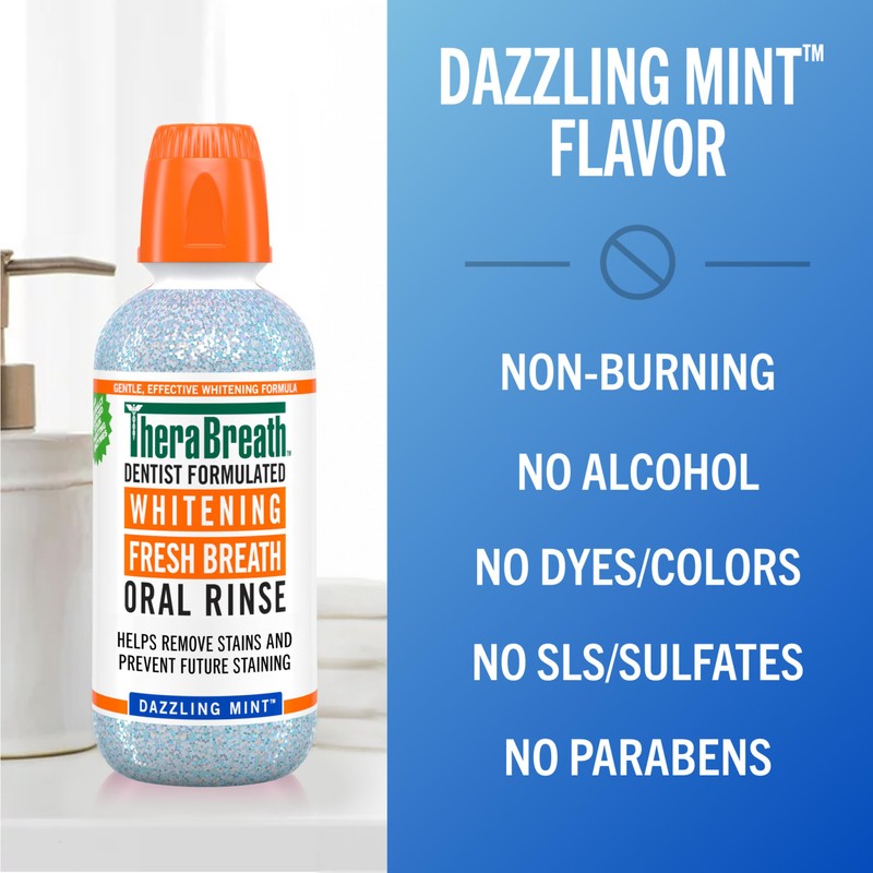 TheraBreath Whitening Mouthwash, Dazzling Mint, Dentist Formulated, 16 Fl Oz