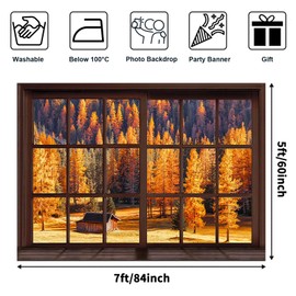 Avezano Fall Window Backdrop Autumn Forest Scene Portrait Photography Background Autumn Rustic Landscape Outdoor View Thanksgiving Harvest Party Decorations Photo Studio Booth Banner Supplies (7x5ft)