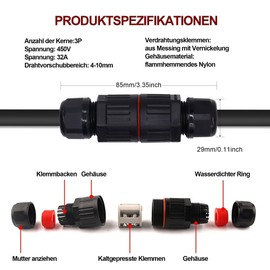HISports Waterproof IP68 3 Pin Cable Connector for 4-10.00mm Cable Diameter, Junction Box for Outdoor, RV, Garden, Boat, Car and Buried Cables - 3 Pack, Black