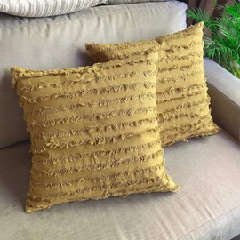 LUXTON Bohemian Tassels Fringe Cushion Covers, Cotton Linen Striped Decorative Throw Pillow Covers, Set of 2, Yellow, 18 x 18 inch 45 x 45 cm