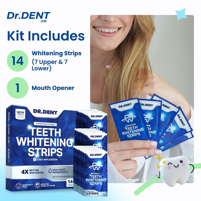 DRDENT Professional Teeth Whitening Strips, 7 Treatments, Safe for Enamel,