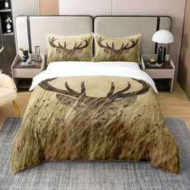 Antlers 100% Cotton Duvet Cover 135 x 200 cm Whitetail Deer Bedding Deer Comforter Cover Set Rural Hunting Theme Bedding Set for Living Room Bedroom Decorative with 1 Pillowcase