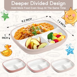 Domensi Kids Porcelain Plates with Silicone Sleeves 8.2 Inch Divided Porcelain Plate Toddler White Suction Dishes for Baby Troubleless Eating Microwave Dishwasher Safe (Novelty,3 Set)