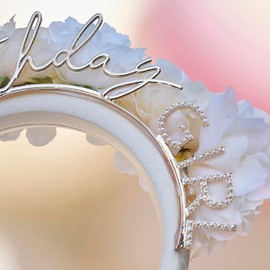 Ginger Ray Birthday Girl Headband Faux Flowers and Pearl Wearable Pastel Colours 20cm