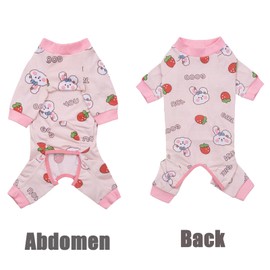 Dog Recovery Suit for Surgery Small Medium Dogs Onesie, Cute Soft Dog Pajamas Bodysuit Cone Alternative Prevent Licking Dog Recovery Suit Female Male (X-Large, Bunny Strawberry)