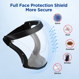 Full Face Shield, Clear Full Face Protective Shield, Reusable Anti-Fog and Anti-Static Transparent Face Mask, Adjustable Breathable Face Mask for Eye and Face Protection, Super Lightweight HD