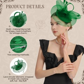CULACCINO 2025 Fascinators Hats for Women Tea Party Hat Feather Cocktail Hair Clip for Wedding Green Headband